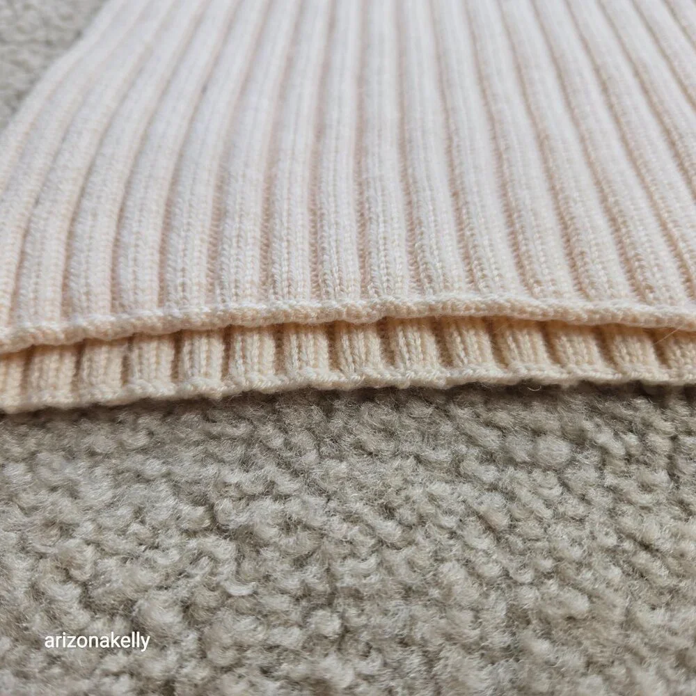 Eileen Fisher Ribbed Merino Ivory Thick Scarf TINY FLAW Wool Soft